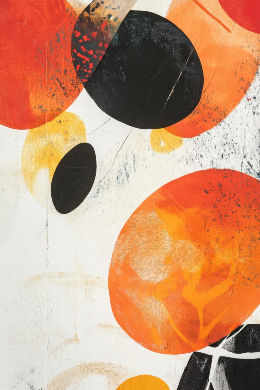 Abstraktes Poster mit ovalen Flecken in Orange, Schwarz und Beige in modernem Stil