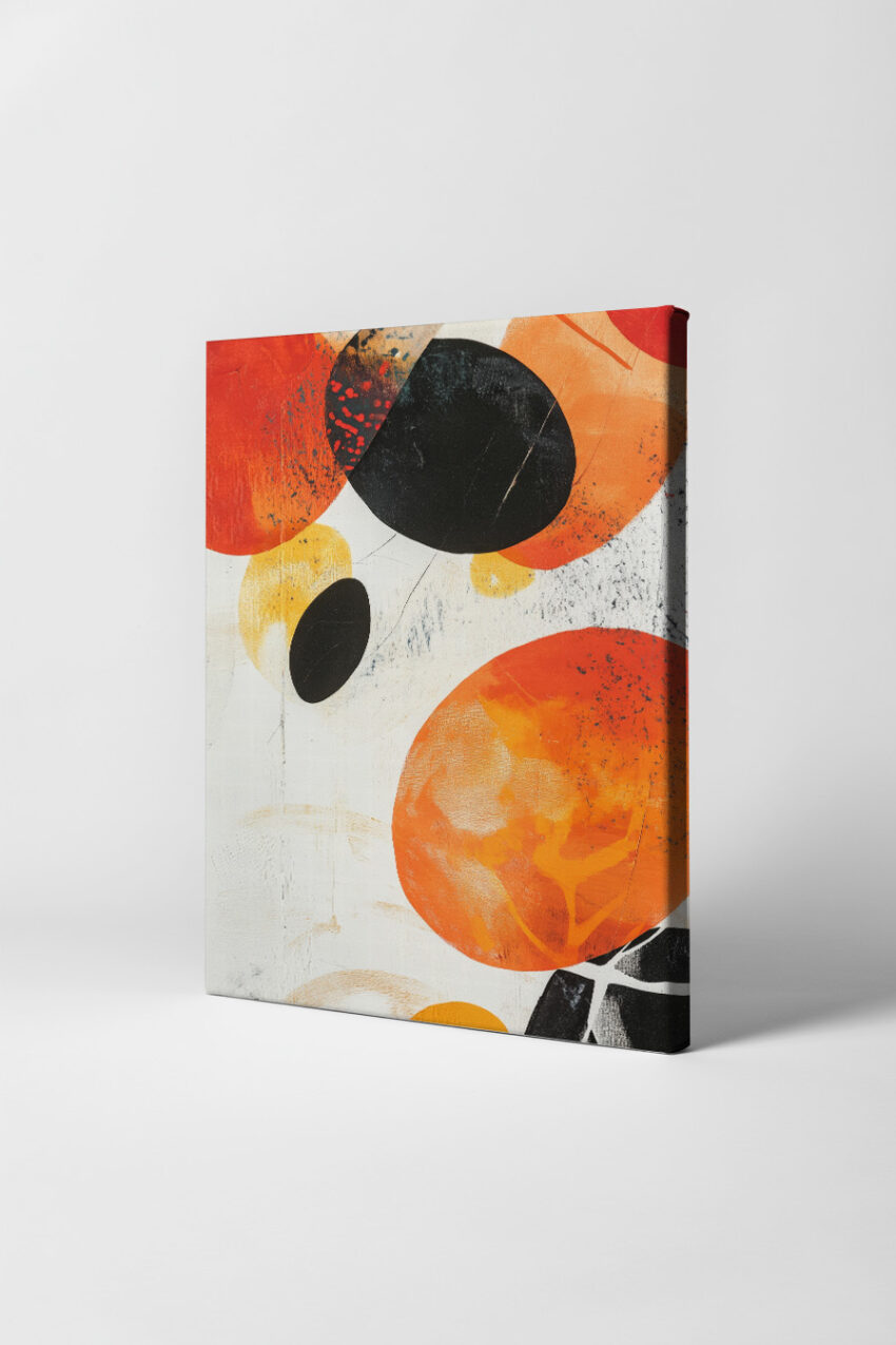 Abstraktes Poster mit ovalen Flecken in Orange, Schwarz und Beige in modernem Stil