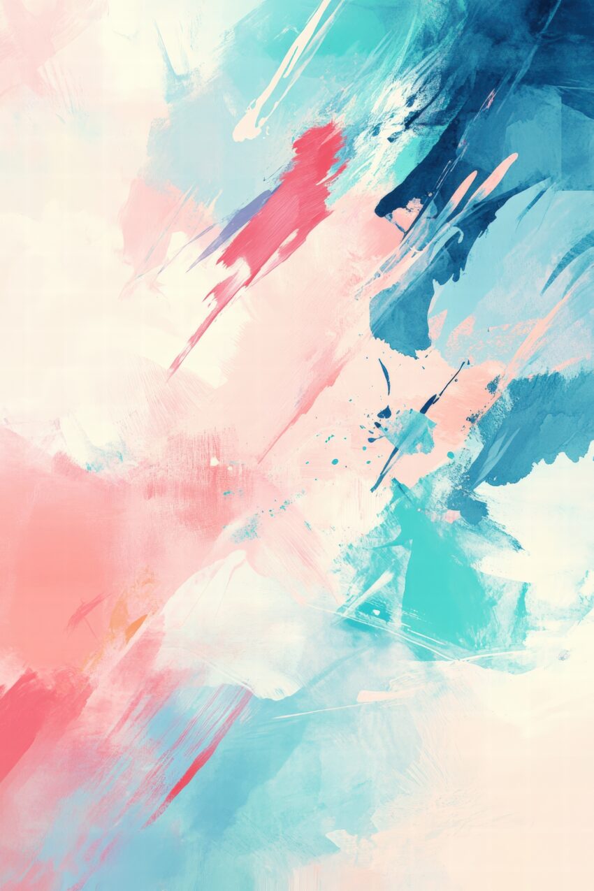 Abstraktes Wandbild mit pastelligen Farbflächen in Blau, Rosa und Türkis als moderner Kunstdruck