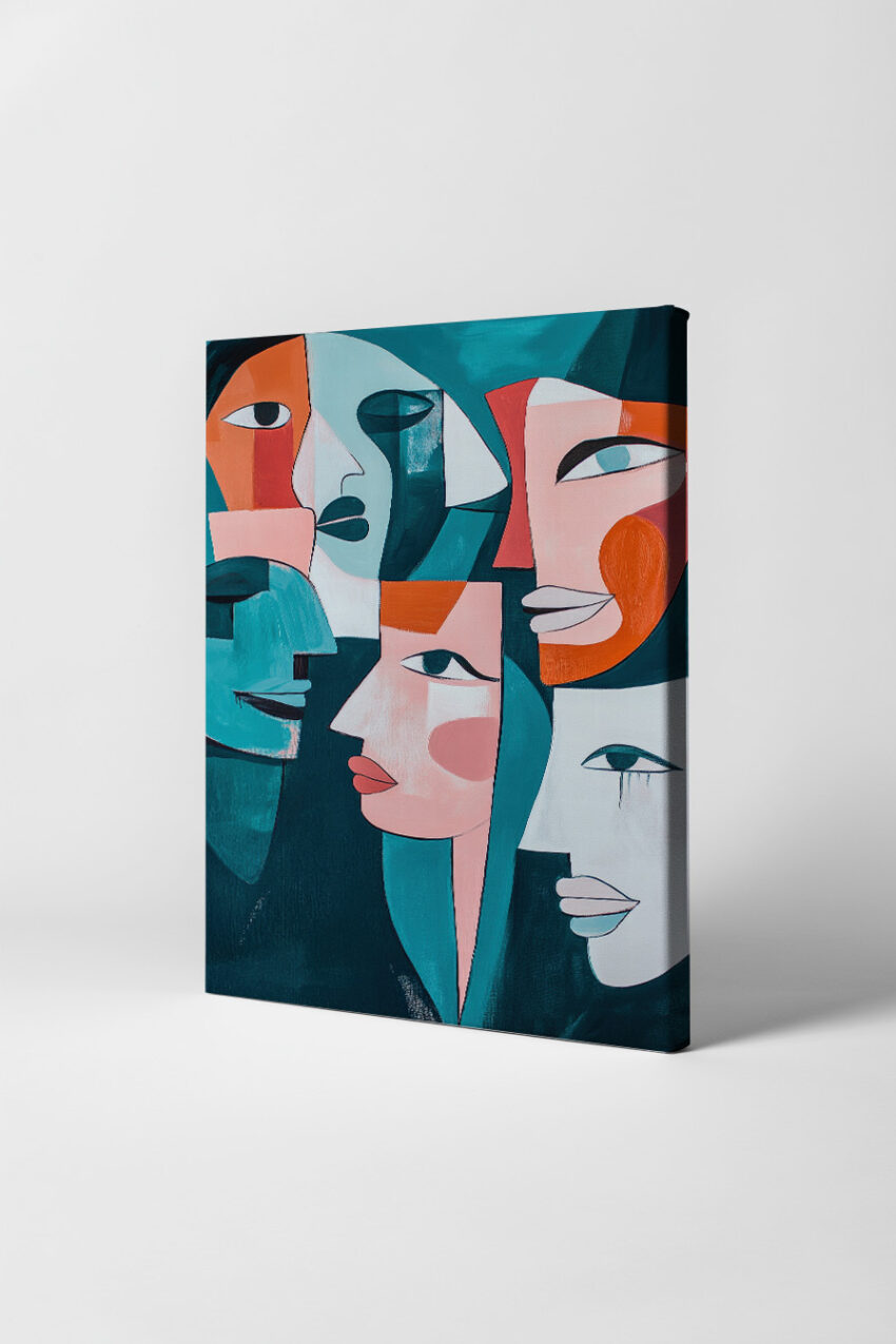 Kunstdruck abstrakte Gesichter in verschiedenen Farben und Formen im modernen Stil