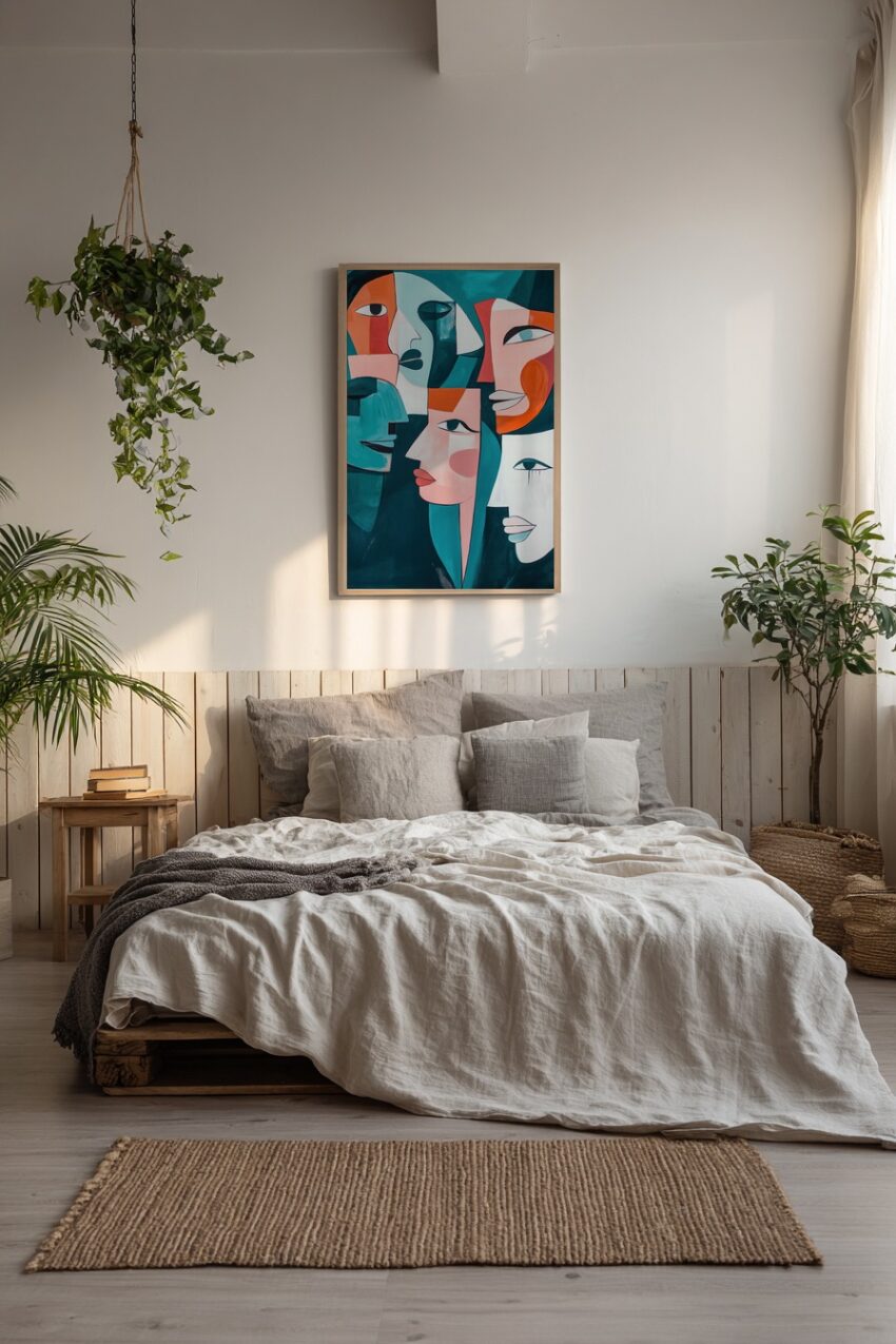 Kunstdruck abstrakte Gesichter in verschiedenen Farben und Formen im modernen Stil