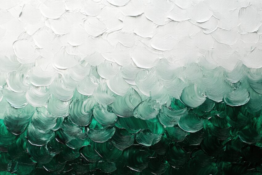 Poster mit abstrakten dicken Pinselstrichen in Grün und Weiß mit strukturierter Oberfläche