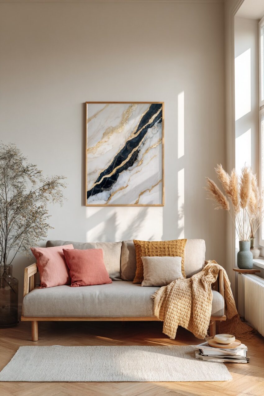 Poster mit schwarzer Marmorader und goldenen Akzenten in edler Marmoroptik