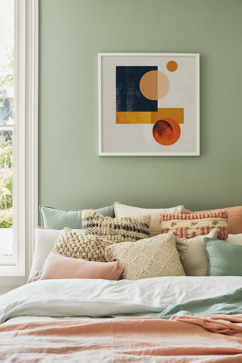 Abstraktes Poster mit geometrischen Formen in Orange und Blau als moderner Kunstdruck