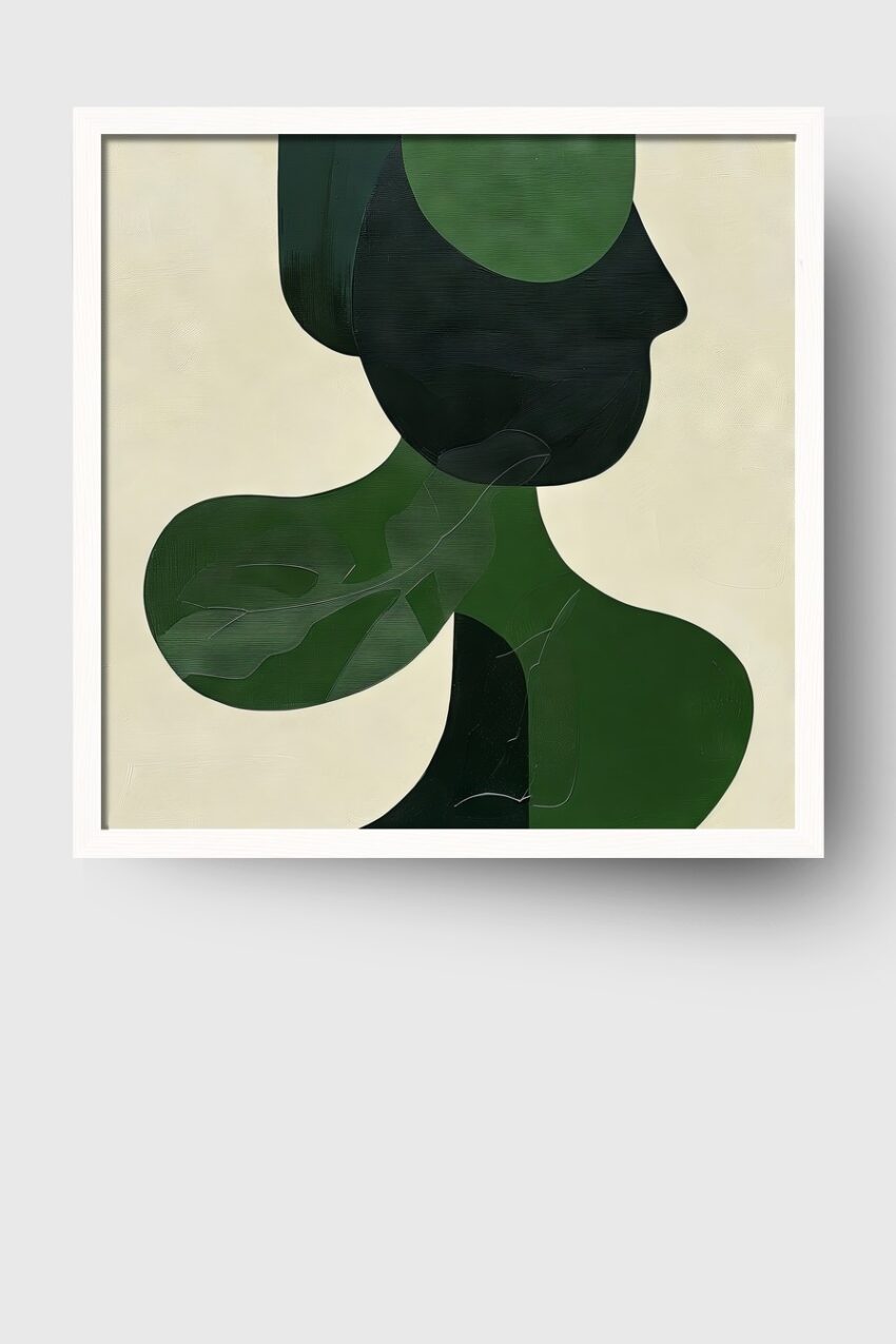 Abstraktes Wandbild einer Frauensilhouette in Grün und Schwarz als moderner Kunstdruck