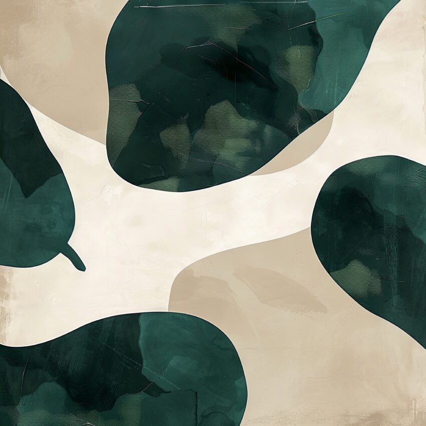 Poster mit abstrakten grünen Blättern und beige Hintergrund in modernem Stil