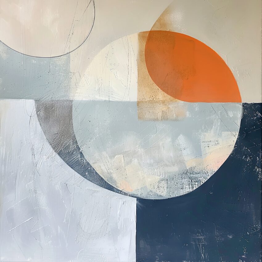 Abstraktes Poster mit geometrischen Kreisen in Orange und Blau als moderner Kunstdruck