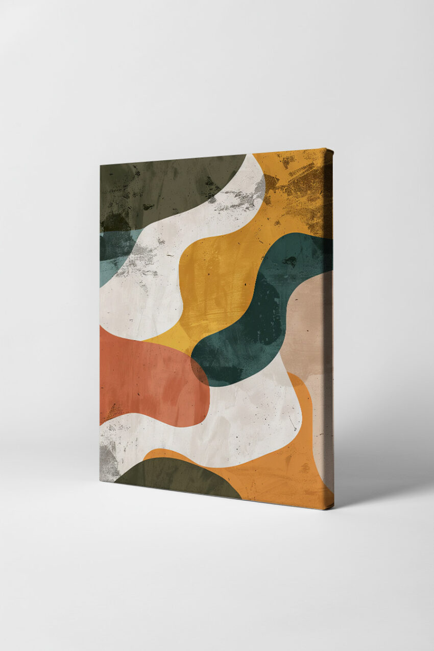 Abstraktes Poster mit geschwungenen Formen in warmen Erdtönen und gedecktem Stil