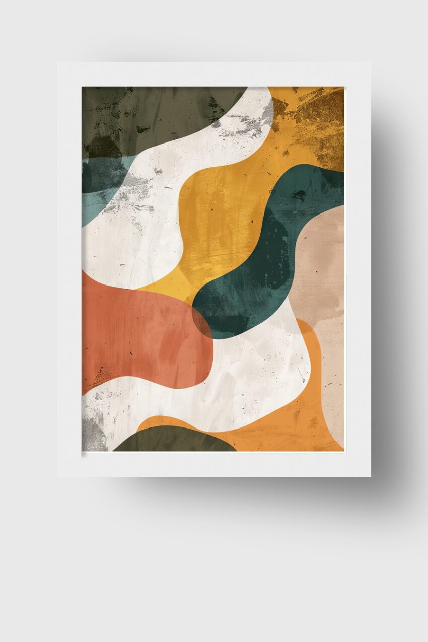 Abstraktes Poster mit geschwungenen Formen in warmen Erdtönen und gedecktem Stil