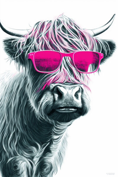 Highland Rind pink Gerahmt