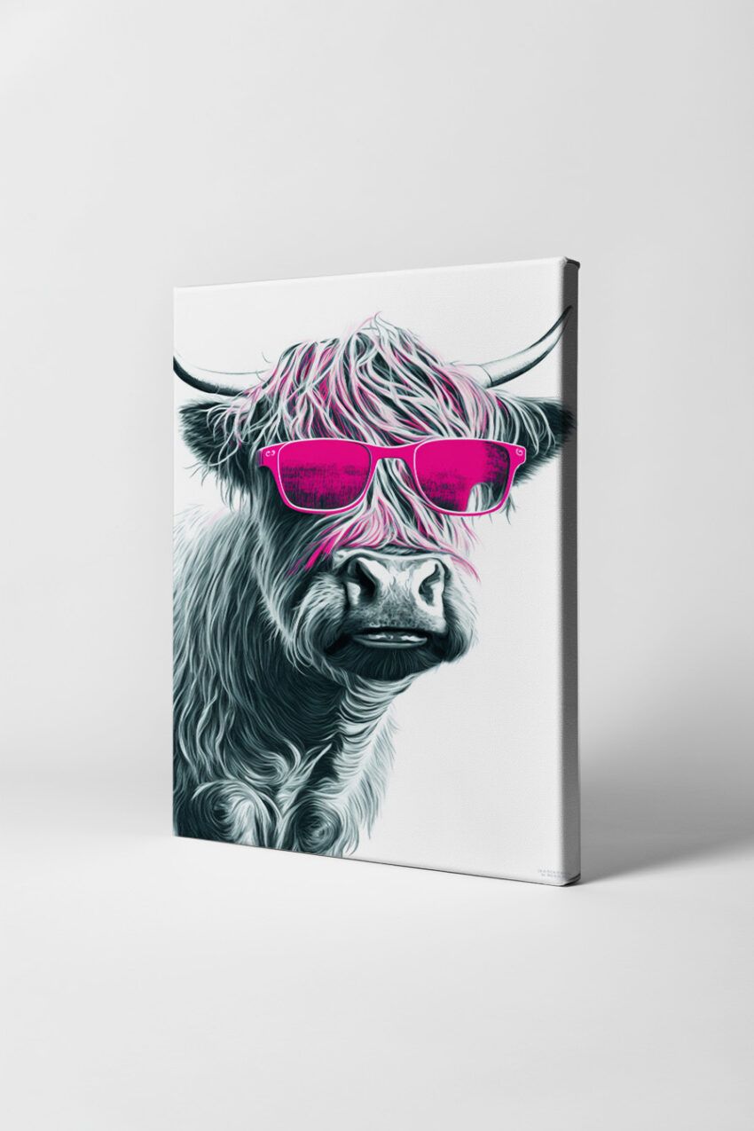 Digitale Kunst Poster Highland Rind pink Sonnenbrille
