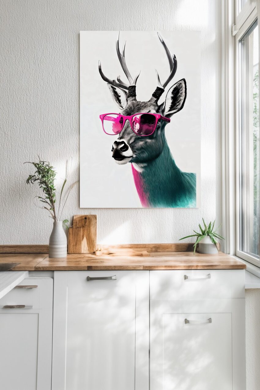 Digitale Kunst Poster Hirsch Sonnenbrille pink grün