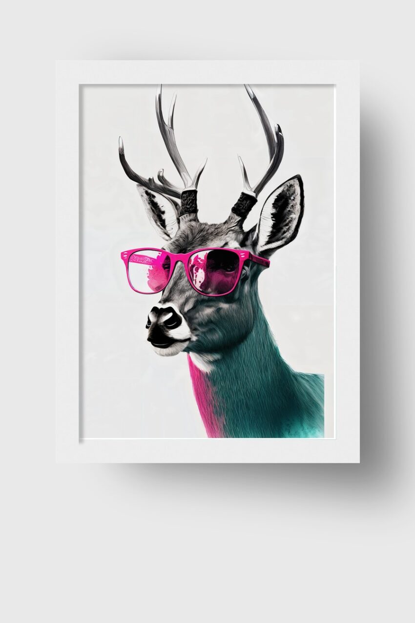 Digitale Kunst Poster Hirsch Sonnenbrille pink grün