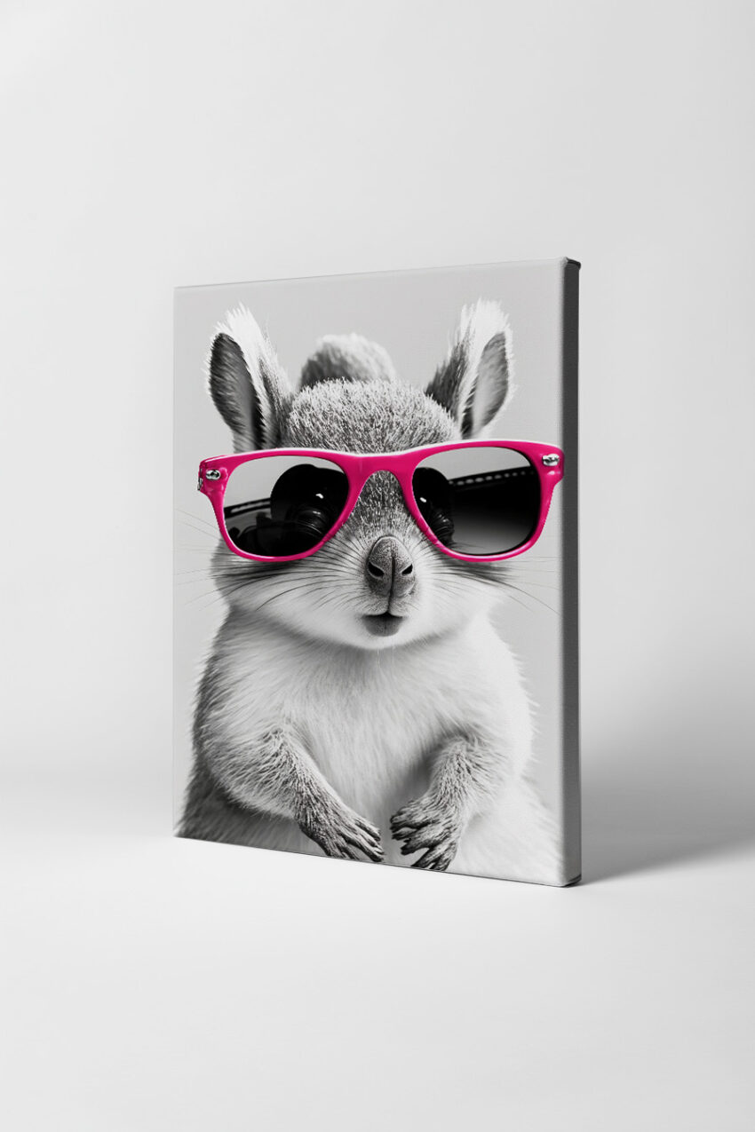 Fotografie Poster Känguru mit Sonnenbrille schwarz-weiß pink