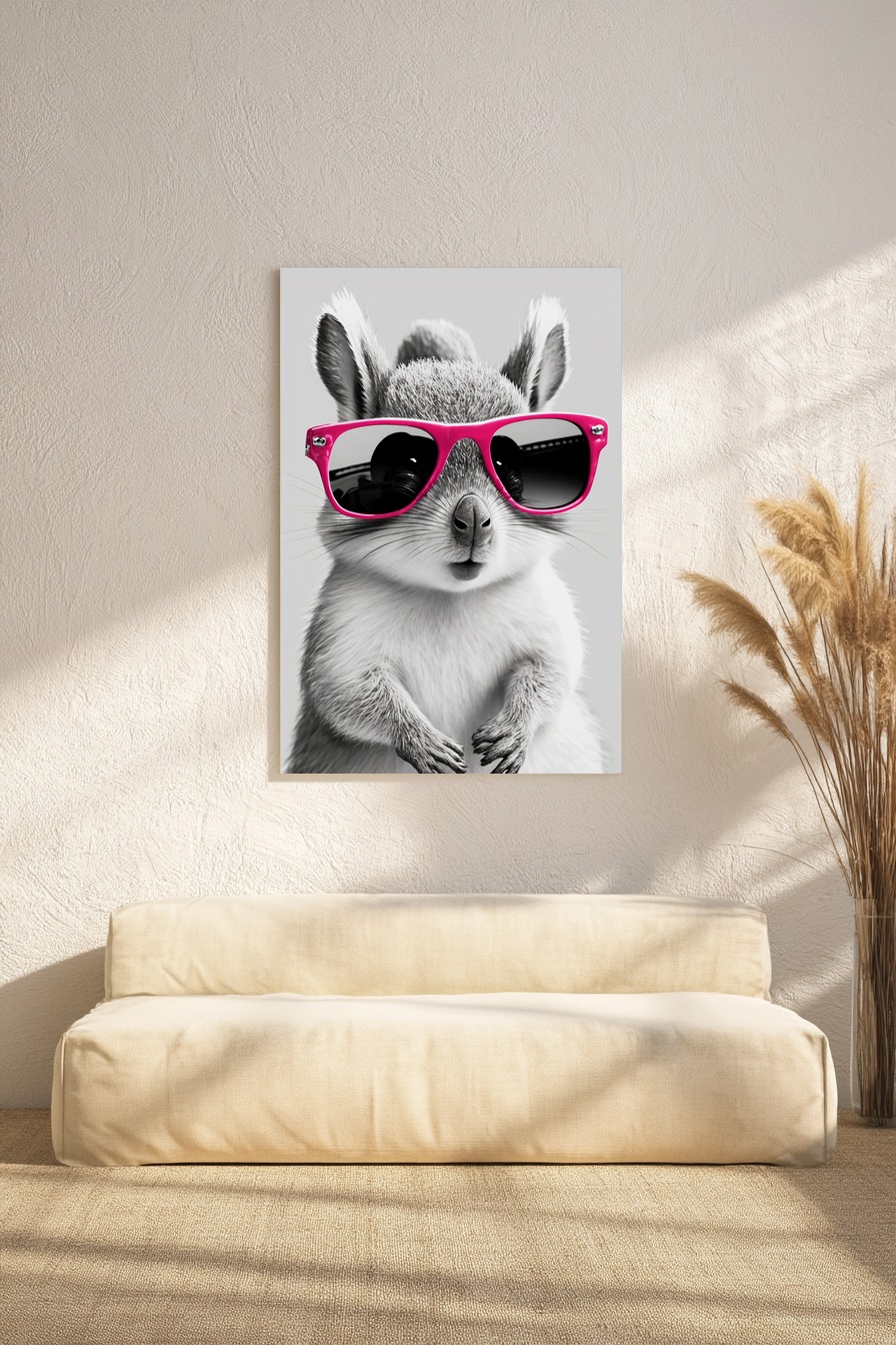 Fotografie Poster Känguru mit Sonnenbrille schwarz-weiß pink