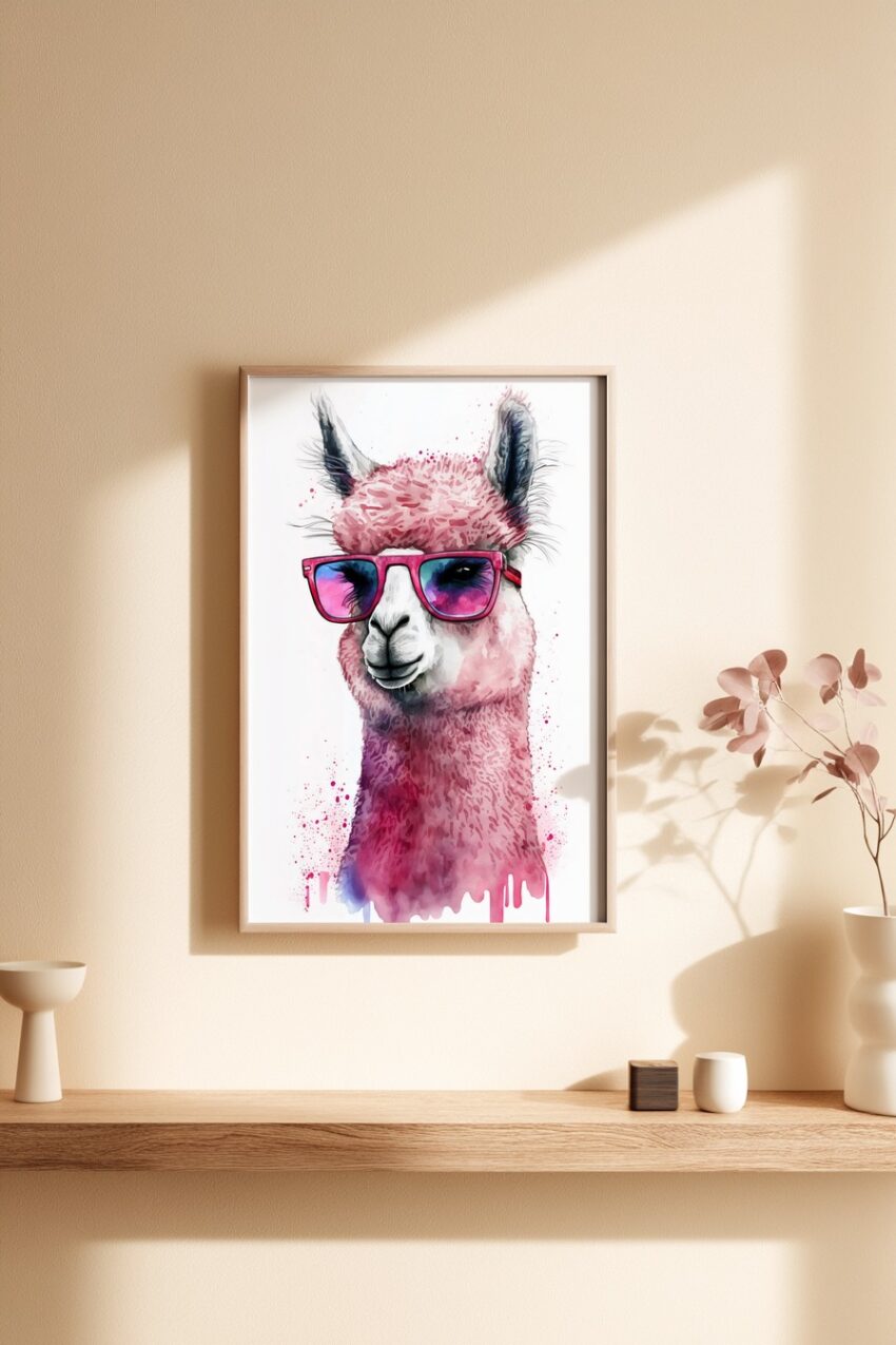 Digitale Kunst Poster Alpaka Sonnenbrille pink rosa