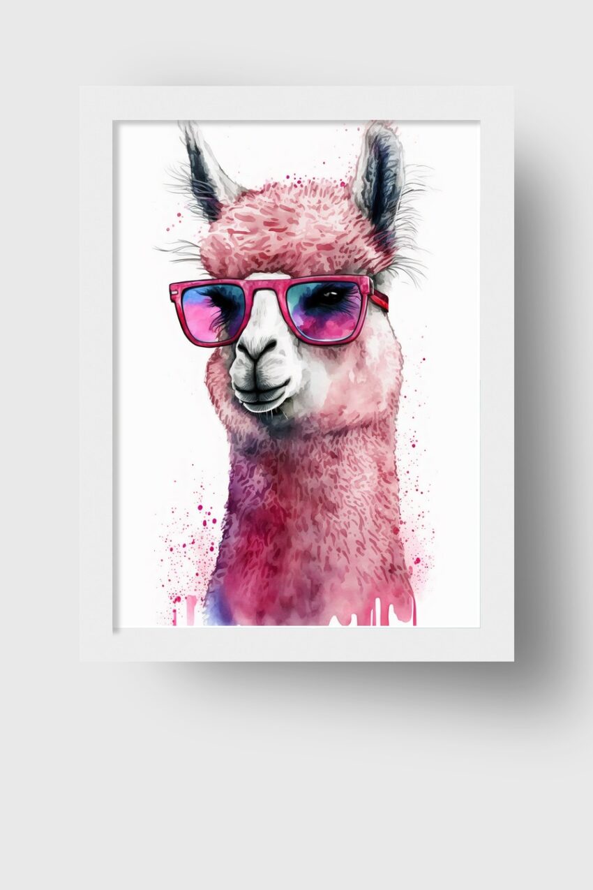 Digitale Kunst Poster Alpaka Sonnenbrille pink rosa
