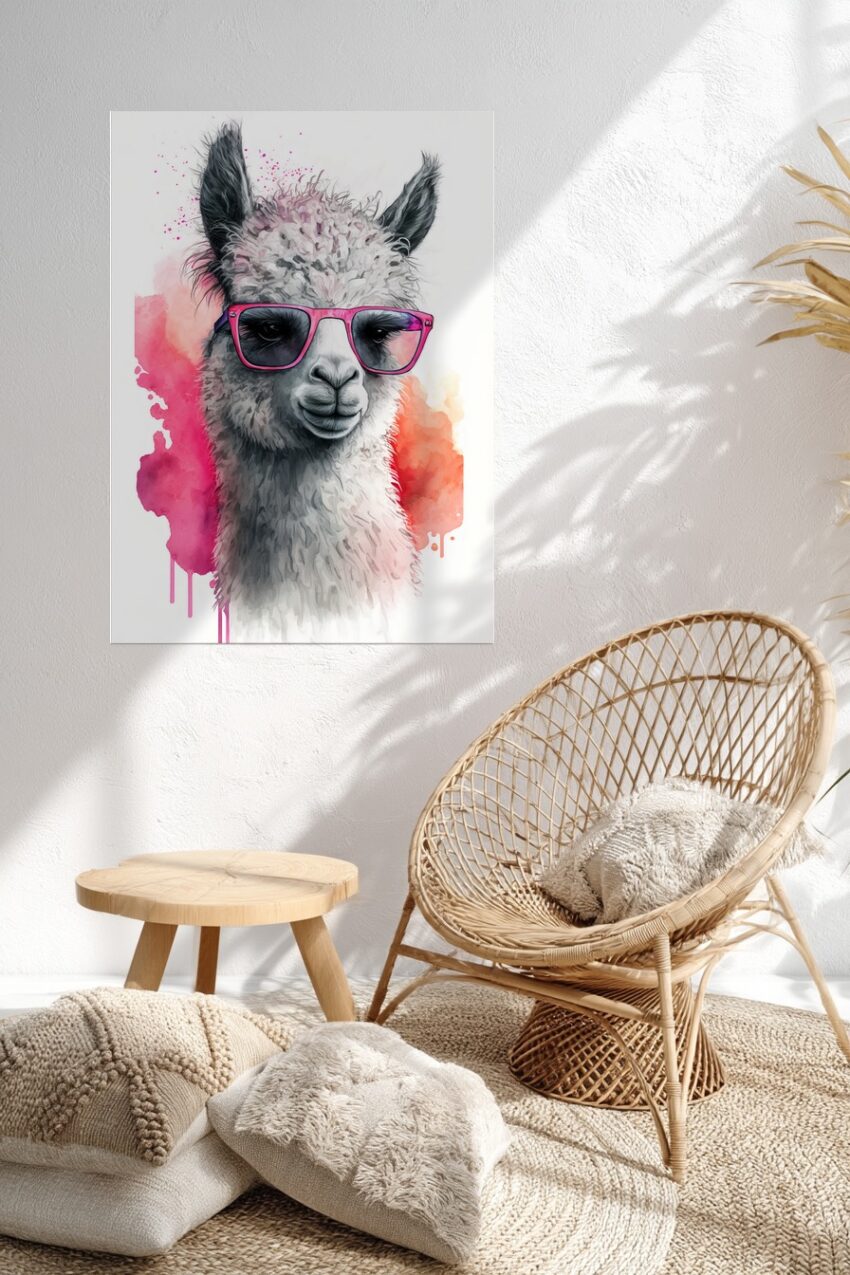 Digitale Kunst Poster Alpaka Sonnenbrille pink