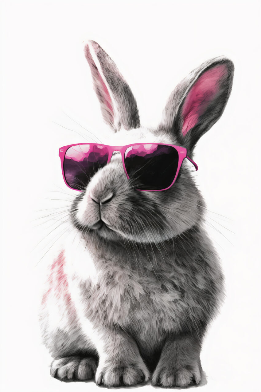 Digitale Kunst Poster Kaninchen Sonnenbrille pink weiß