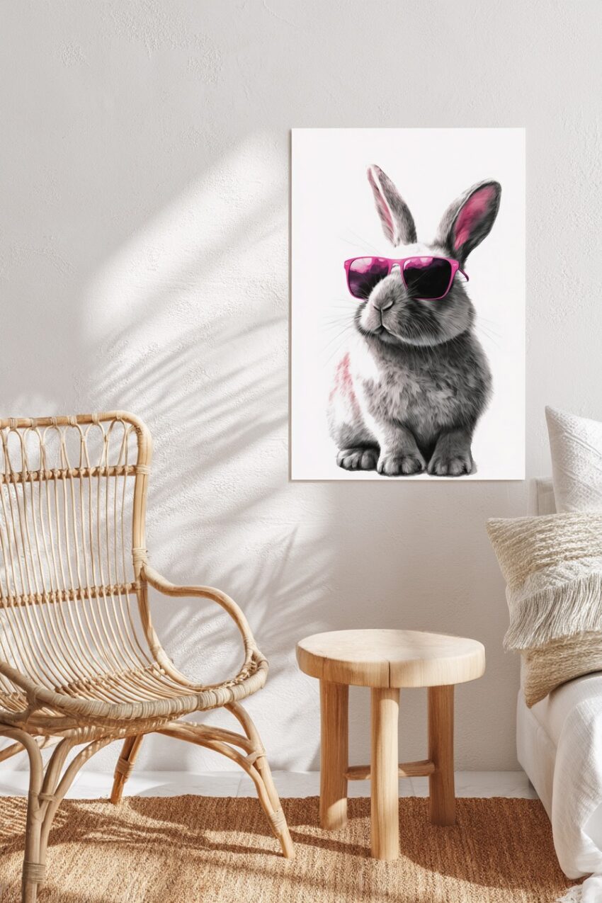 Digitale Kunst Poster Kaninchen Sonnenbrille pink weiß