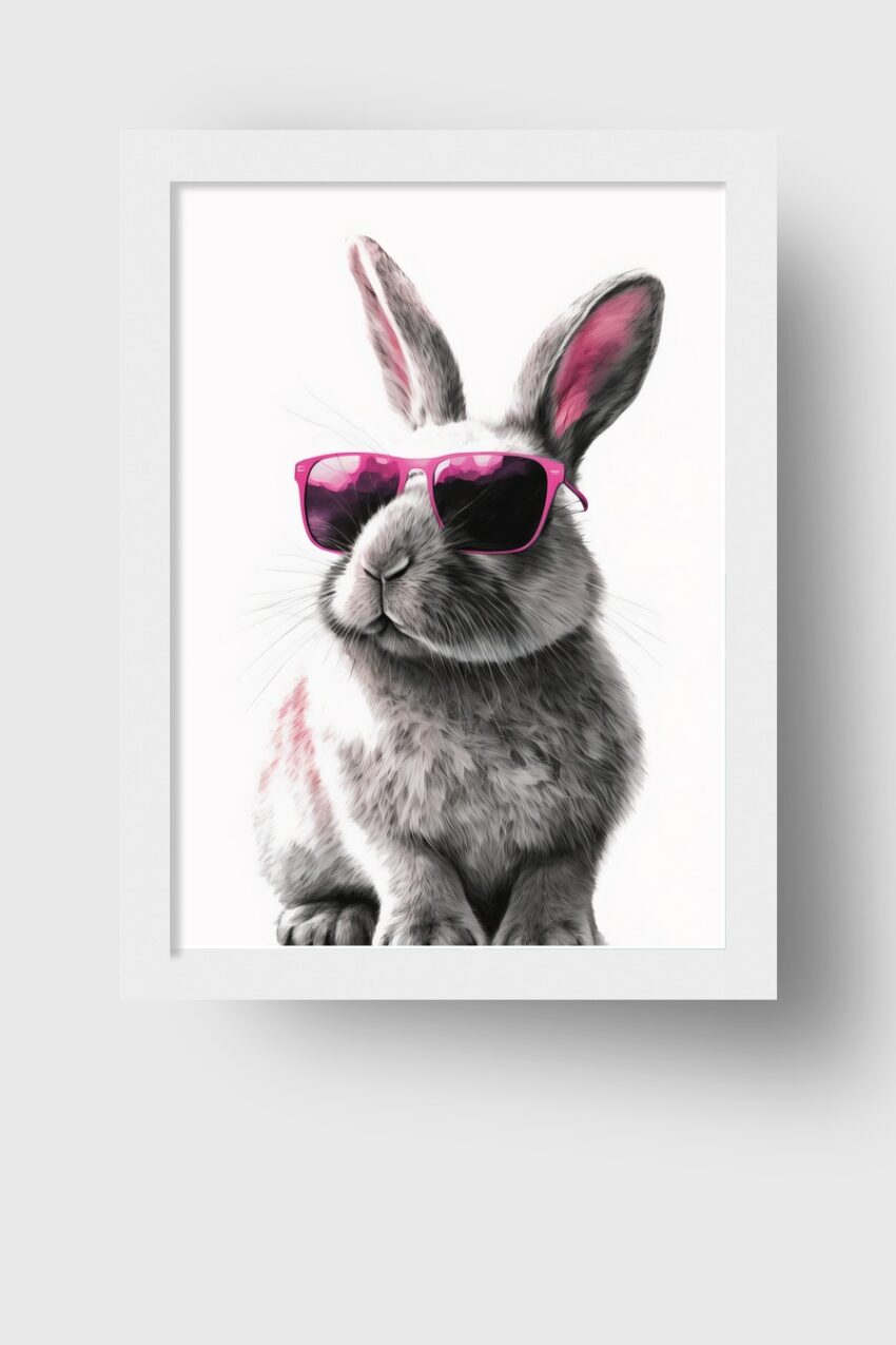 Digitale Kunst Poster Kaninchen Sonnenbrille pink weiß