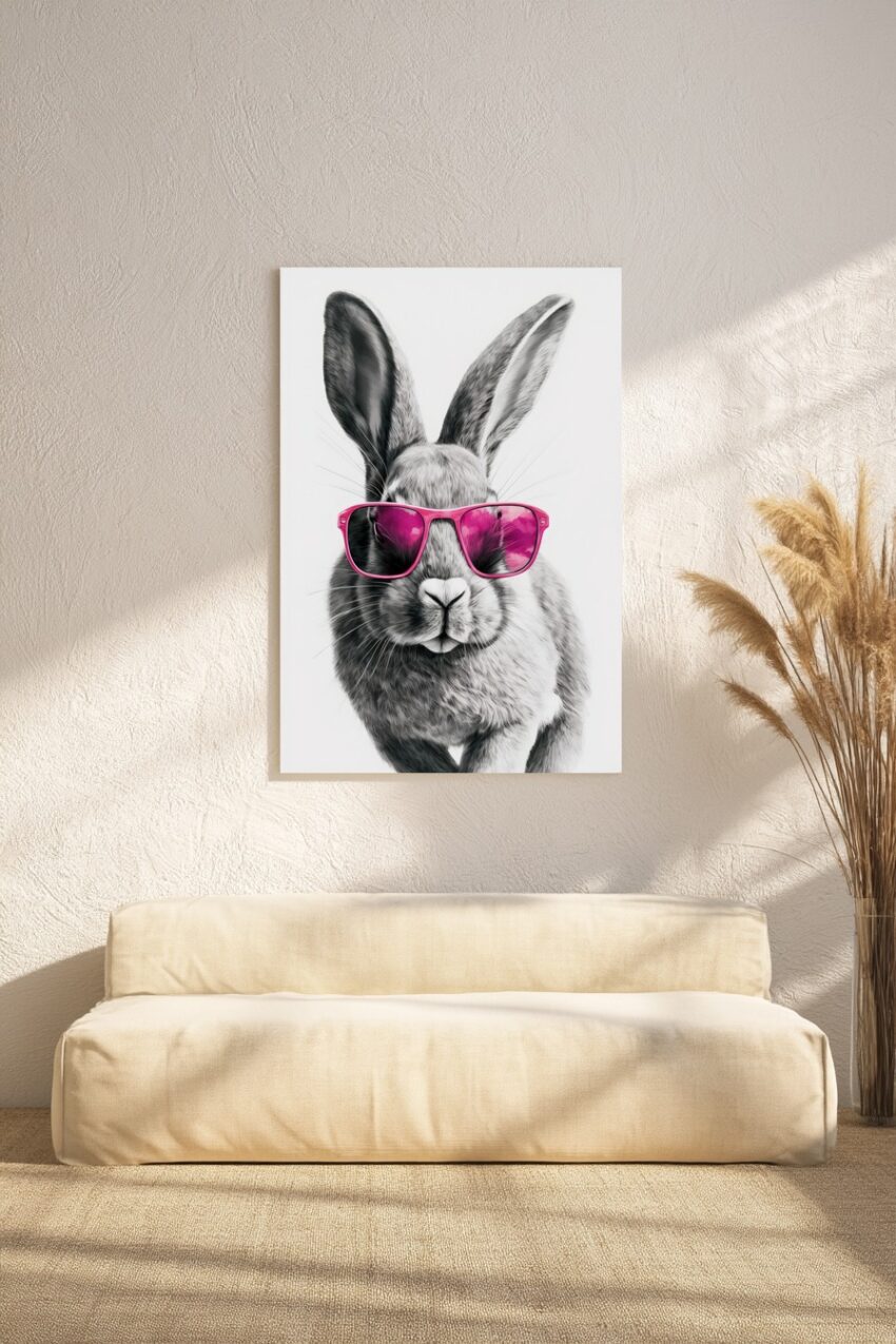Digitale Kunst Poster Kaninchen pinke Brille Sonnenbrille