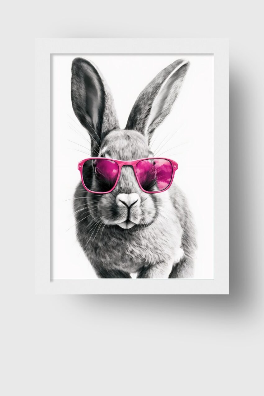 Digitale Kunst Poster Kaninchen pinke Brille Sonnenbrille