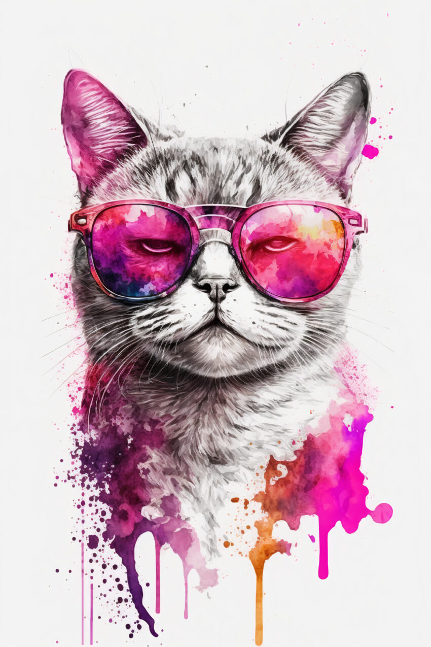 Digitale Kunst Poster Katze Sonnenbrille pink