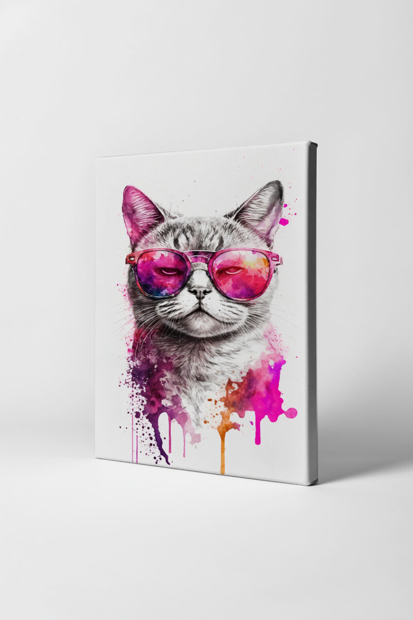 Digitale Kunst Poster Katze Sonnenbrille pink