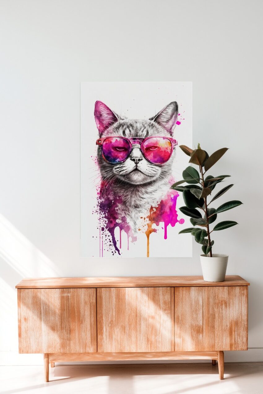 Digitale Kunst Poster Katze Sonnenbrille pink