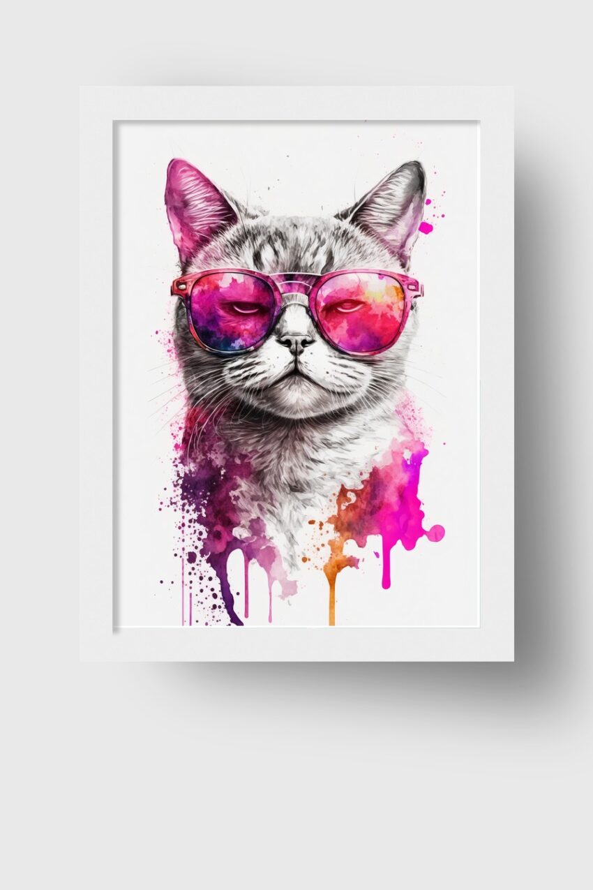 Digitale Kunst Poster Katze Sonnenbrille pink