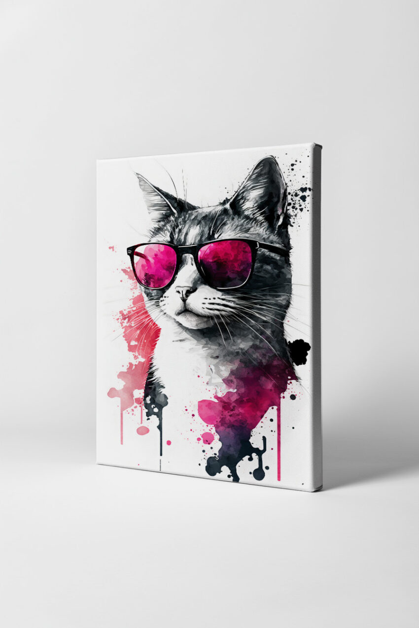 Digitale Kunst Poster Katze Sonnenbrille pink schwarz-weiß