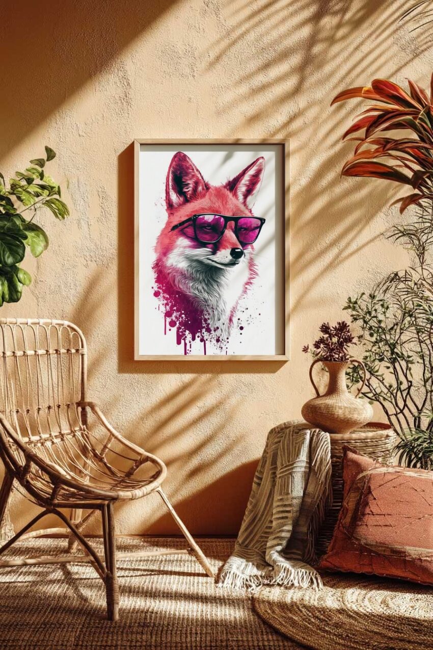 Digitale Kunst Poster Fuchs Sonnenbrille pink schwarz