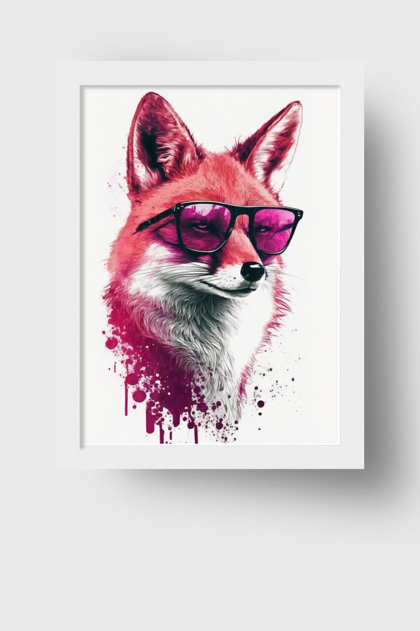 Digitale Kunst Poster Fuchs Sonnenbrille pink schwarz