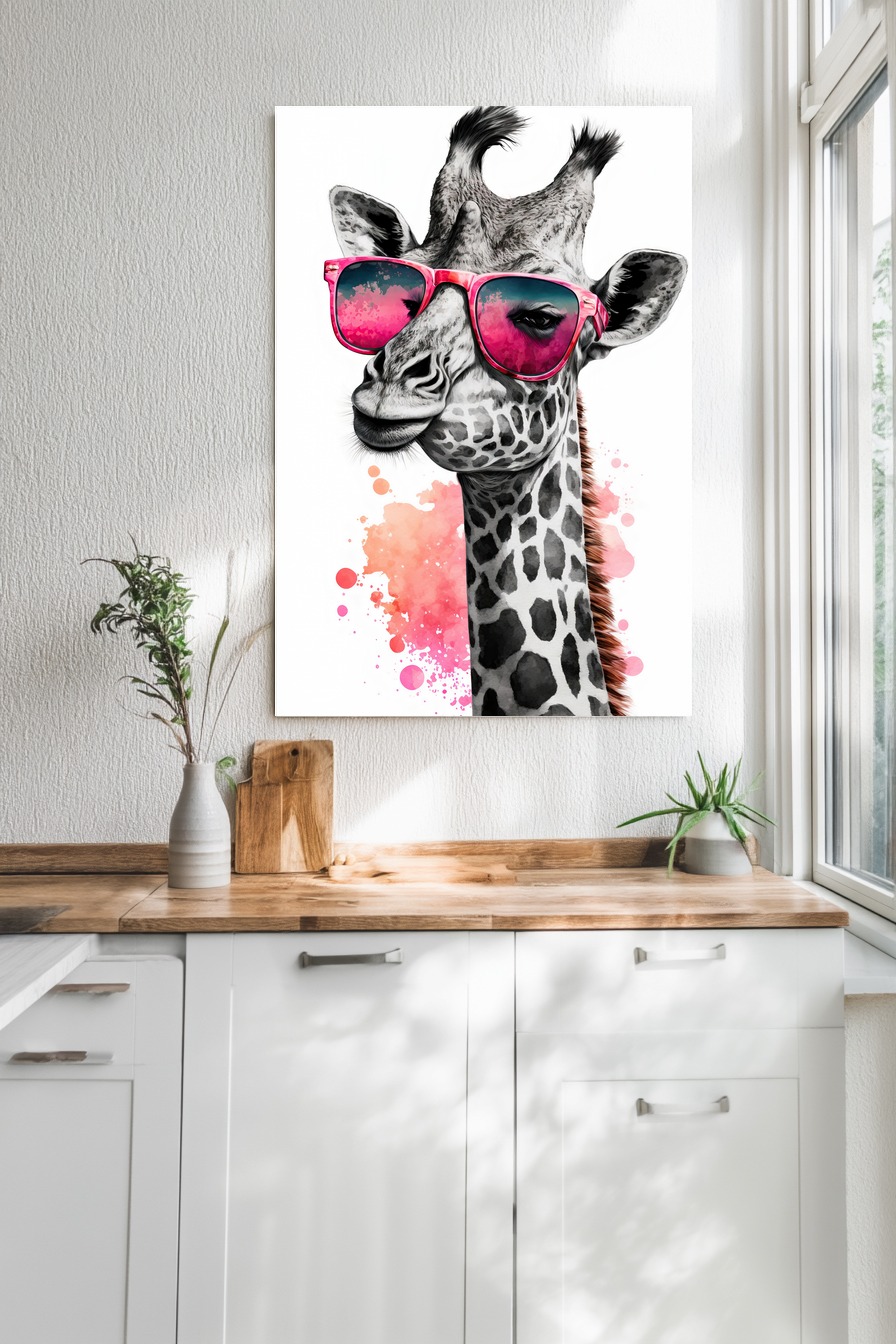 Illustration Poster Giraffe Sonnenbrille pink bunt