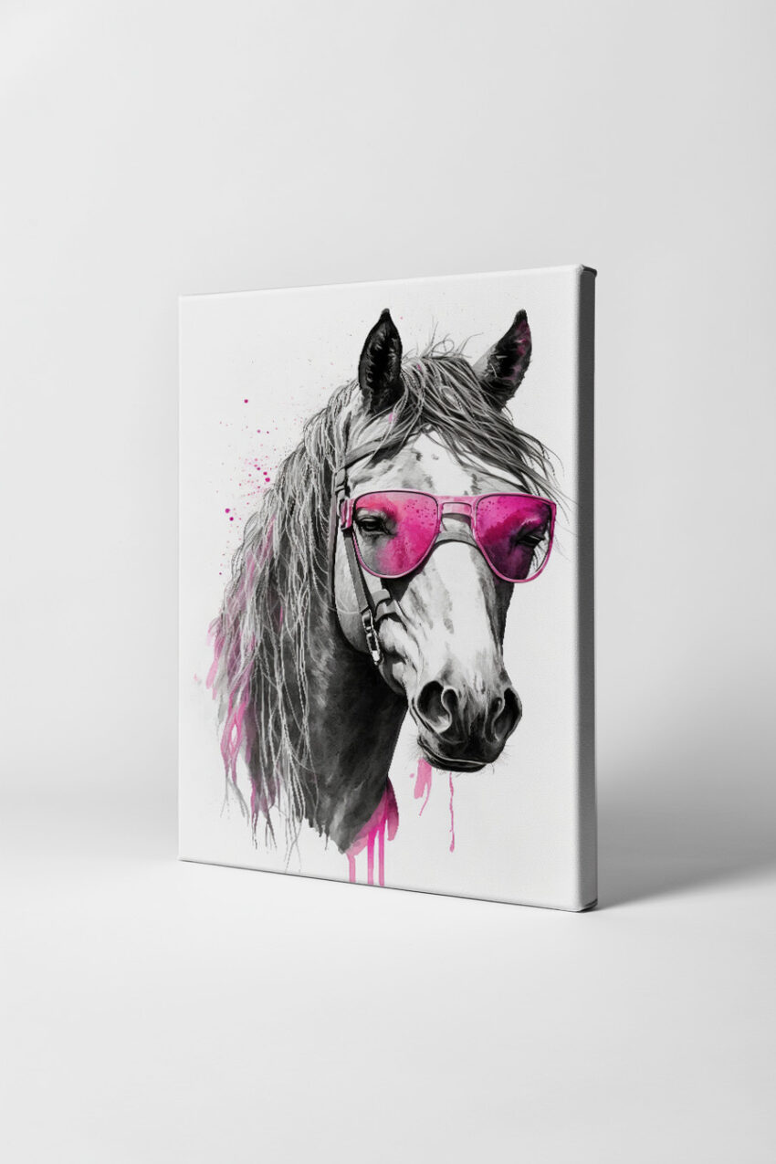Digitale kunst Poster Pferd pinke Sonnenbrille schwarz-weiß pink