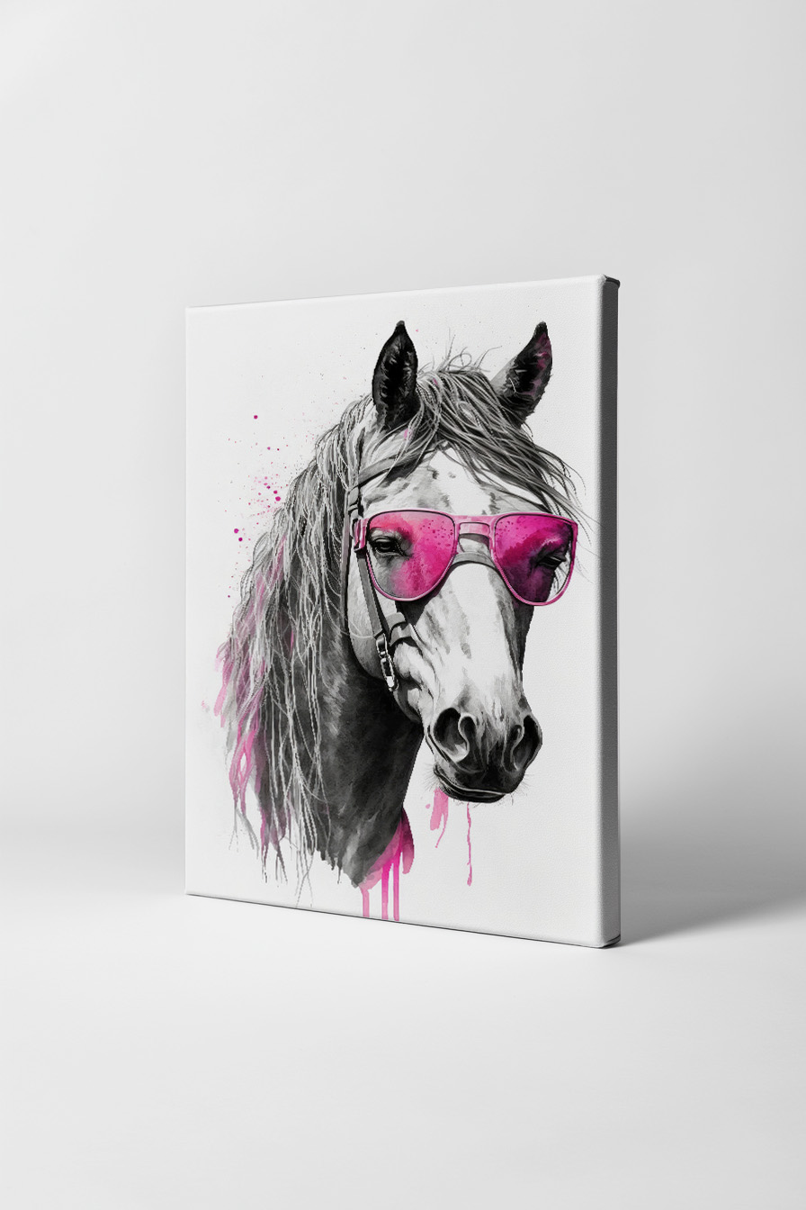 Digitale kunst Poster Pferd pinke Sonnenbrille schwarz-weiß pink