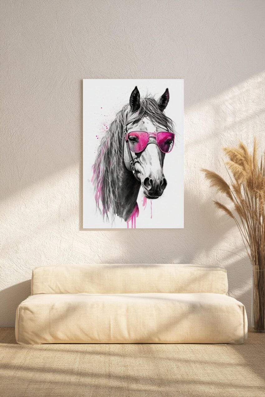 Digitale kunst Poster Pferd pinke Sonnenbrille schwarz-weiß pink