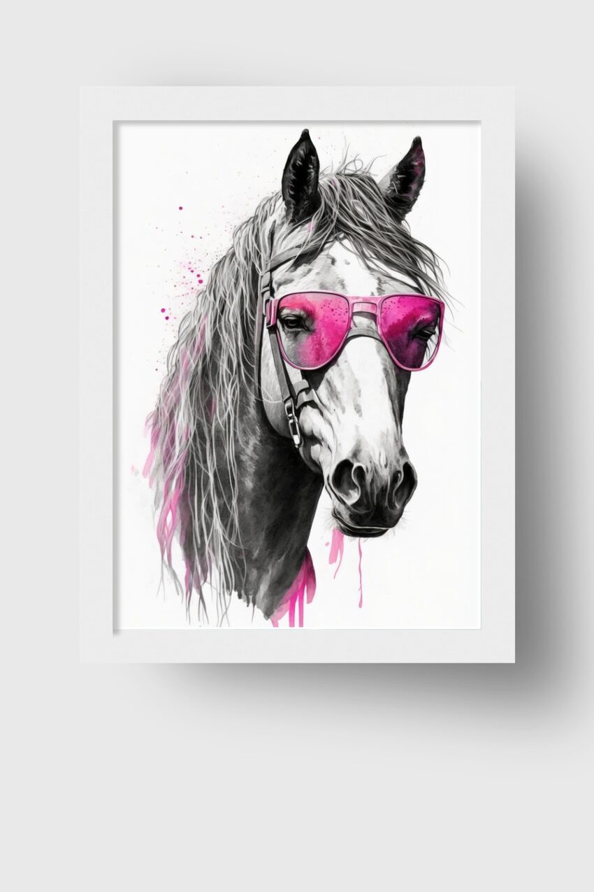 Digitale kunst Poster Pferd pinke Sonnenbrille schwarz-weiß pink