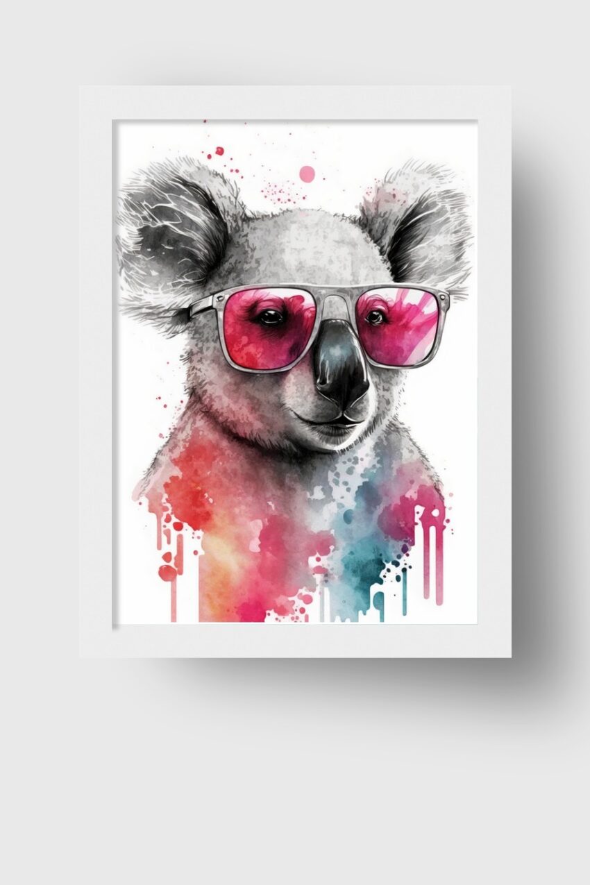 Illustration Poster Koala Sonnenbrille Aquarell bunt