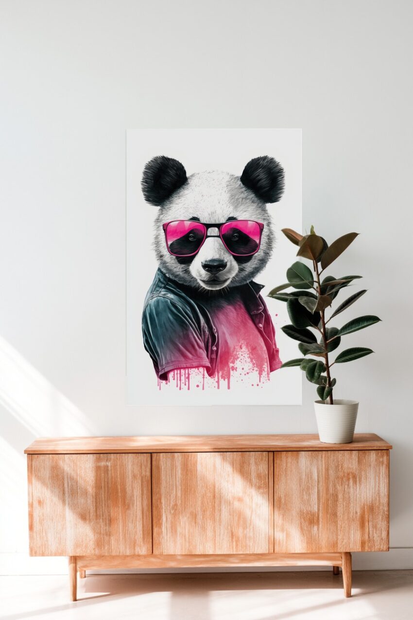 Illustration Poster Panda Sonnenbrille pink Shirt