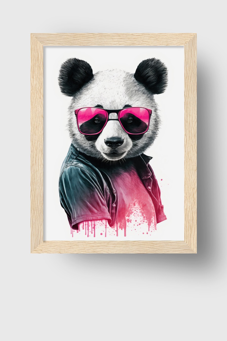 Illustration Poster Panda Sonnenbrille pink Shirt