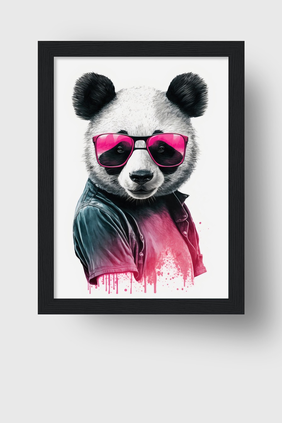 Illustration Poster Panda Sonnenbrille pink Shirt