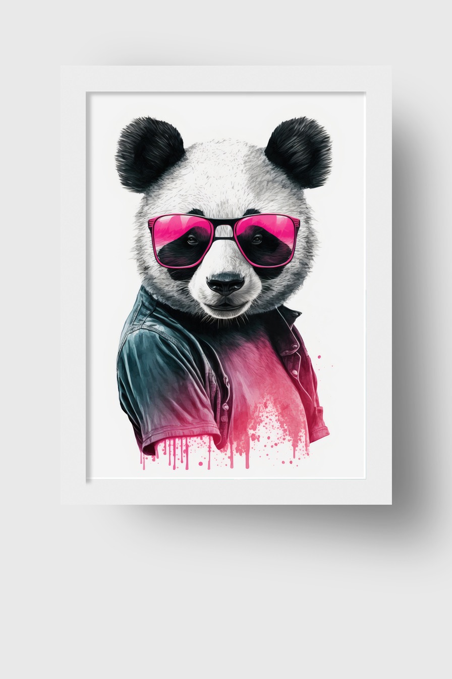 Illustration Poster Panda Sonnenbrille pink Shirt