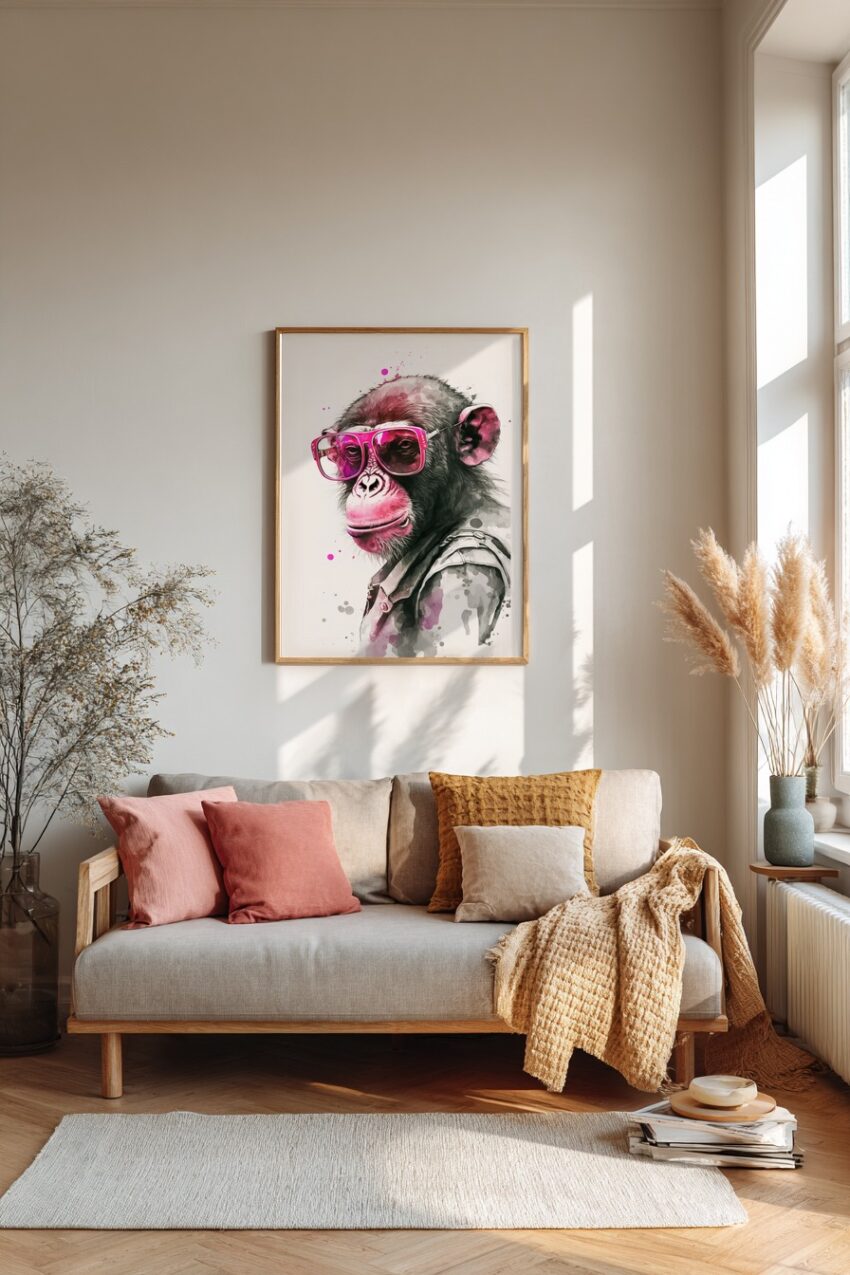 Digitale Kunst Poster Schimpanse Brille pink