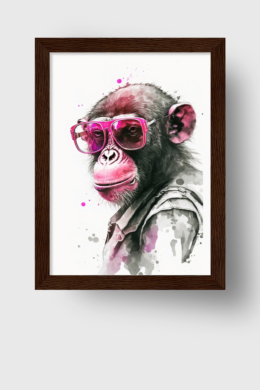 Digitale Kunst Poster Schimpanse Brille pink
