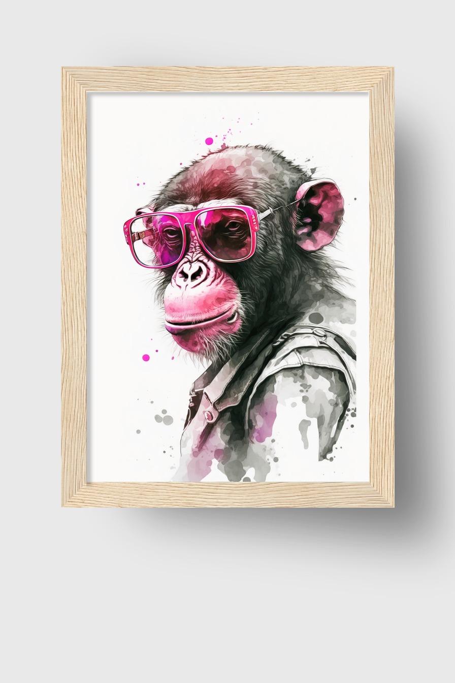 Digitale Kunst Poster Schimpanse Brille pink