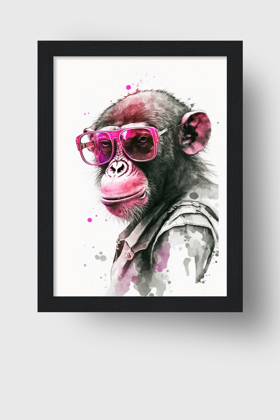 Digitale Kunst Poster Schimpanse Brille pink