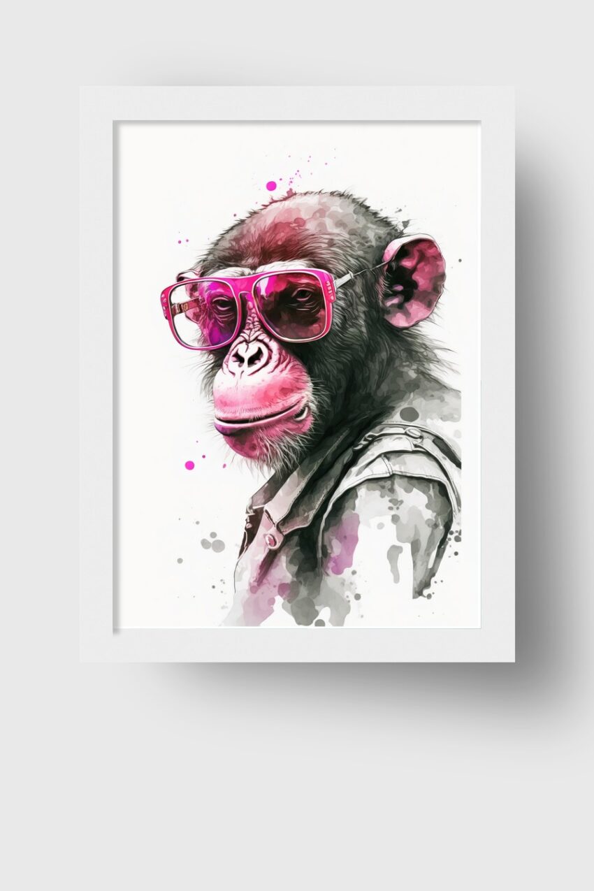 Digitale Kunst Poster Schimpanse Brille pink