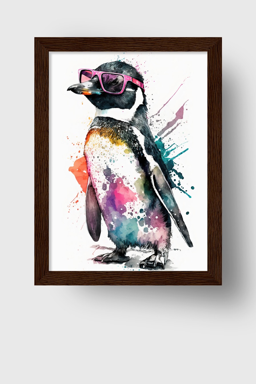 Aquarell Poster Pinguin pinke Sonnenbrille bunt